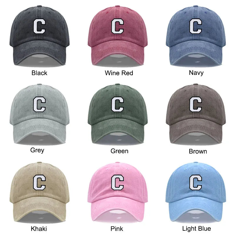 Initial Letter A-Z Embroidery Baseball Cap Men Womne Washed Cotton Dad Hats Team Sport Visors