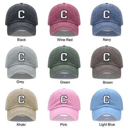Initial Letter A-Z Embroidery Baseball Cap Men Womne Washed Cotton Dad Hats Team Sport Visors