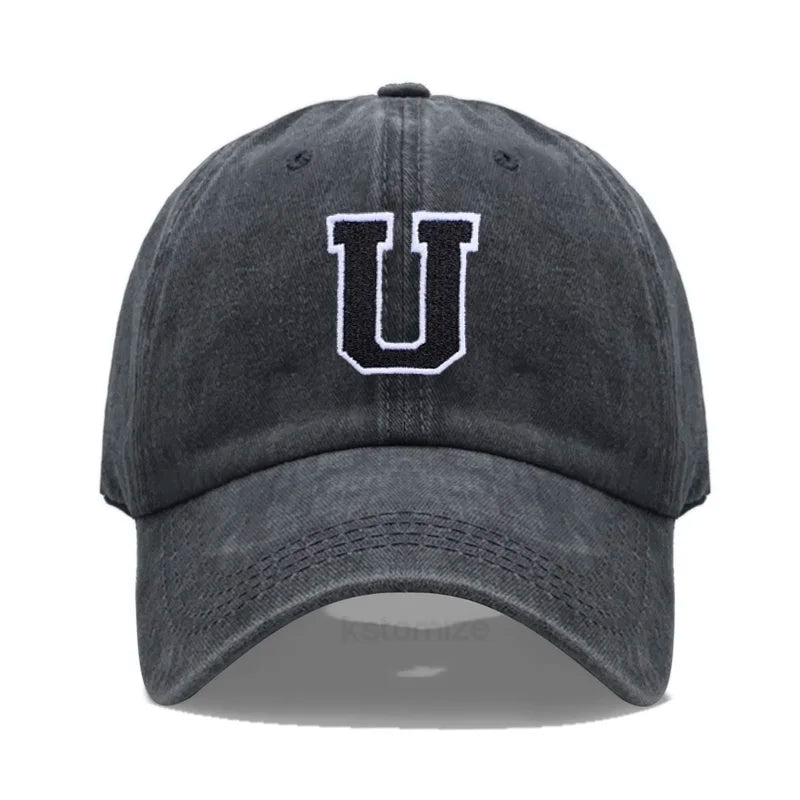 Initial Letter A-Z Embroider Baseball Cap Men Womne Washed Cotton Dad Hat Team Sport Visors Snapback