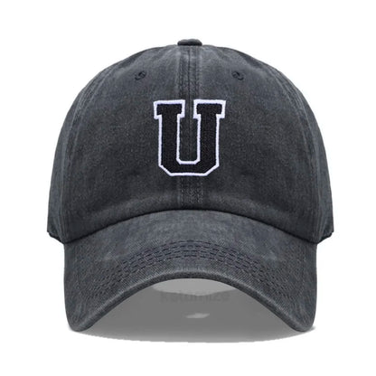 Initial Letter A-Z Embroider Baseball Cap Men Womne Washed Cotton Dad Hat Team Sport Visors Snapback