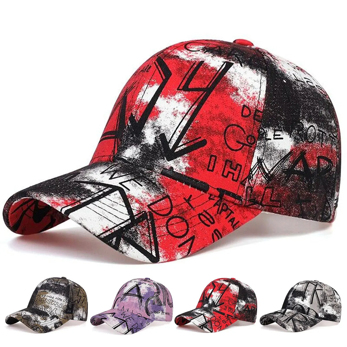 Unisex Letter Graffiti Printing Tie Dye Baseball Caps Spring Autumn Outdoor Adjustable Casual Hats