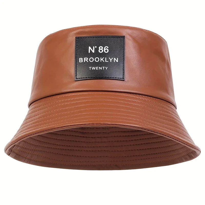 Unisex Brooklyn Panama Bucket Hat Pu Leather Fisherman Outdoor Travel Sunscreen Hats Men Women