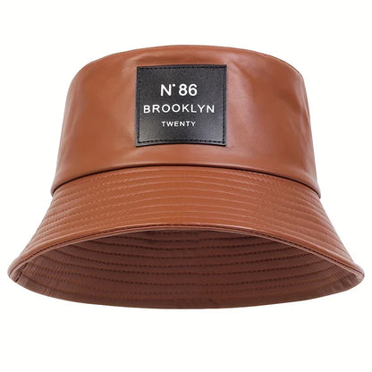 Unisex Brooklyn Panama Bucket Hat Pu Leather Fisherman Outdoor Travel Sunscreen Hats Men Women