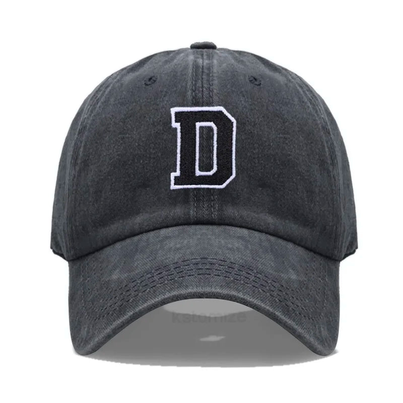 Initial Letter A-Z Embroider Baseball Cap Men Womne Washed Cotton Dad Hat Team Sport Visors Snapback
