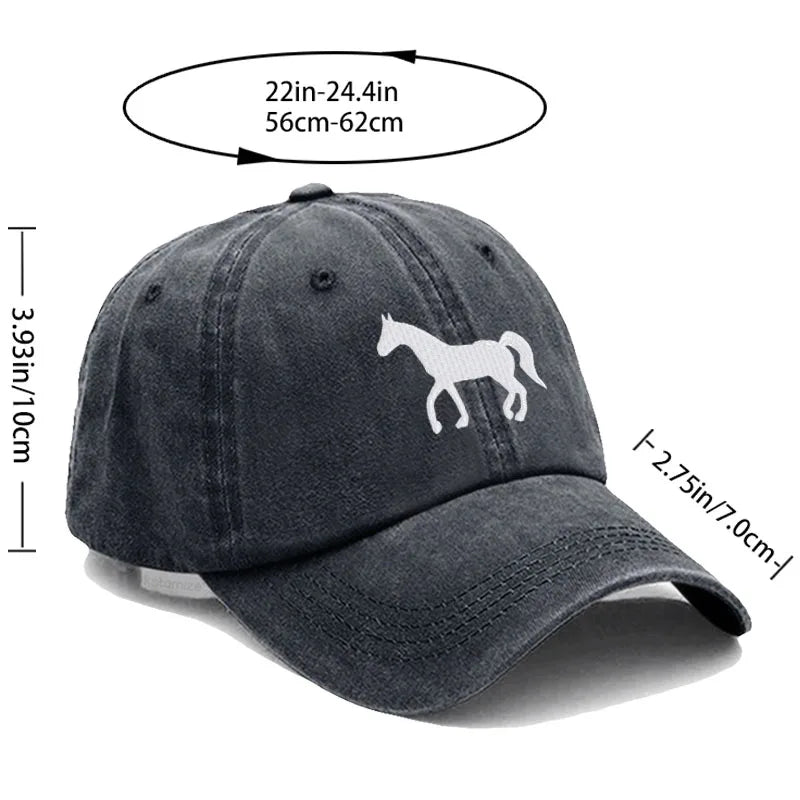 Horse Embroidered Baseball Cap Women Men Adjustable Washed Cotton Dad Hat Unisex Classic Golf Caps