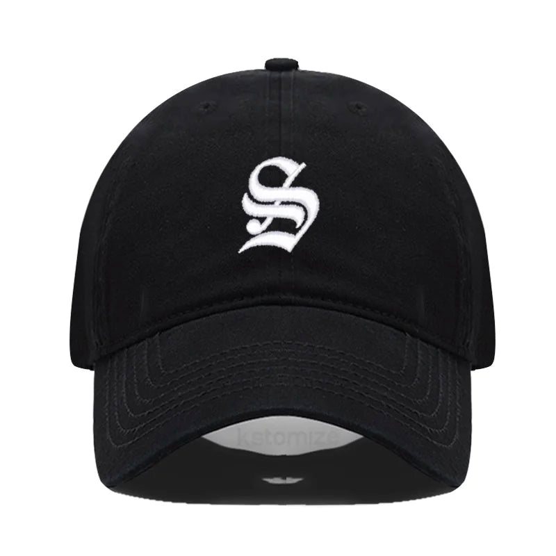 Old English Letter A-Z Embroider Baseball Cap Men Womne Soft Cotton Team Sport Visors Snapback Caps