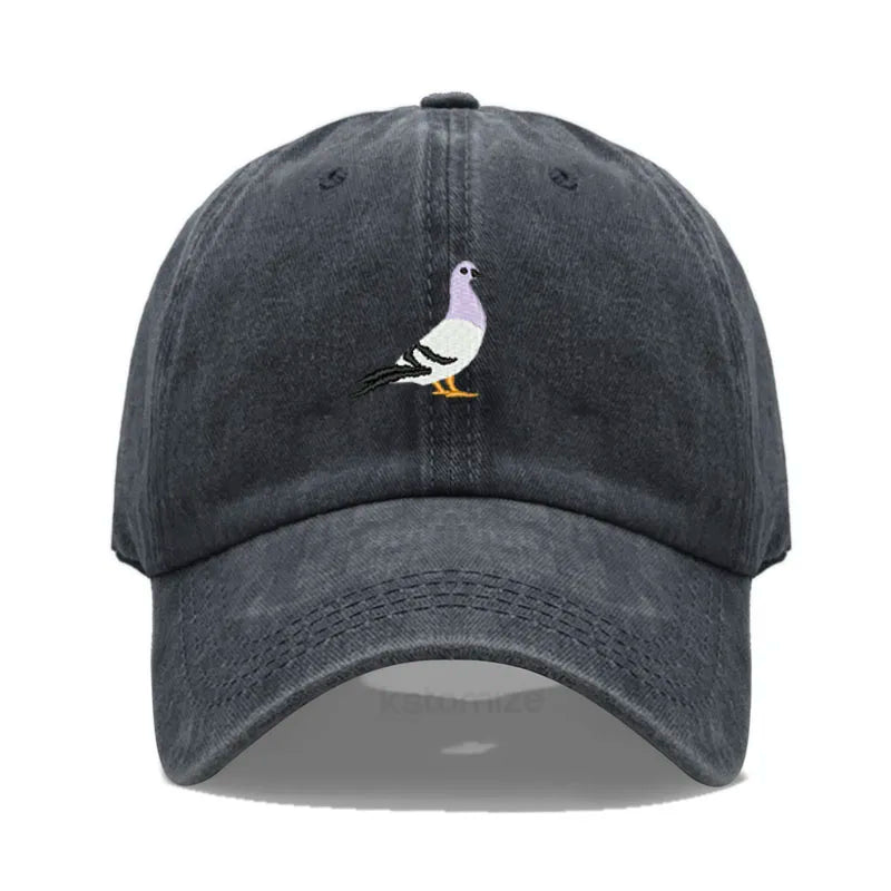 Pigeon Embroidery Baseball Cap Women Men Adjustable Soft Washed Cotton Dad Hat Unisex Classic Golf