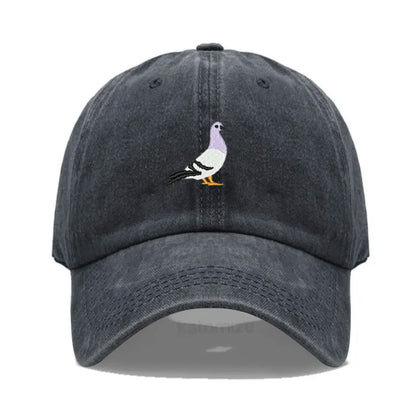 Pigeon Embroidery Baseball Cap Women Men Adjustable Soft Washed Cotton Dad Hat Unisex Classic Golf
