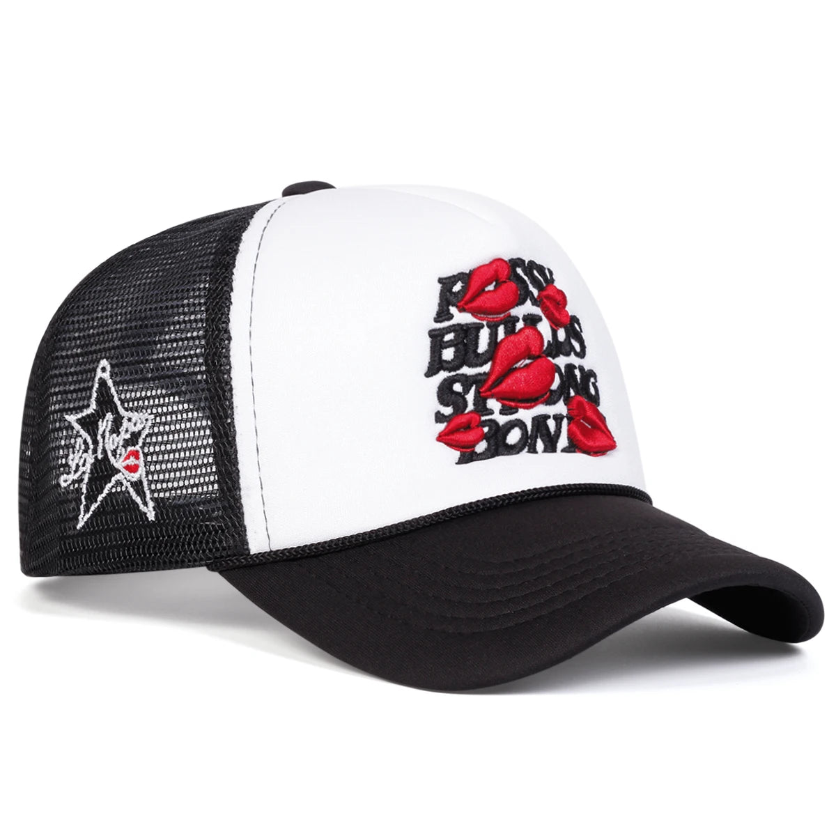 Unisex Letter Lips Embroidery Side Pentagram Baseball Net Caps Spring Summer Outdoor Adjustable