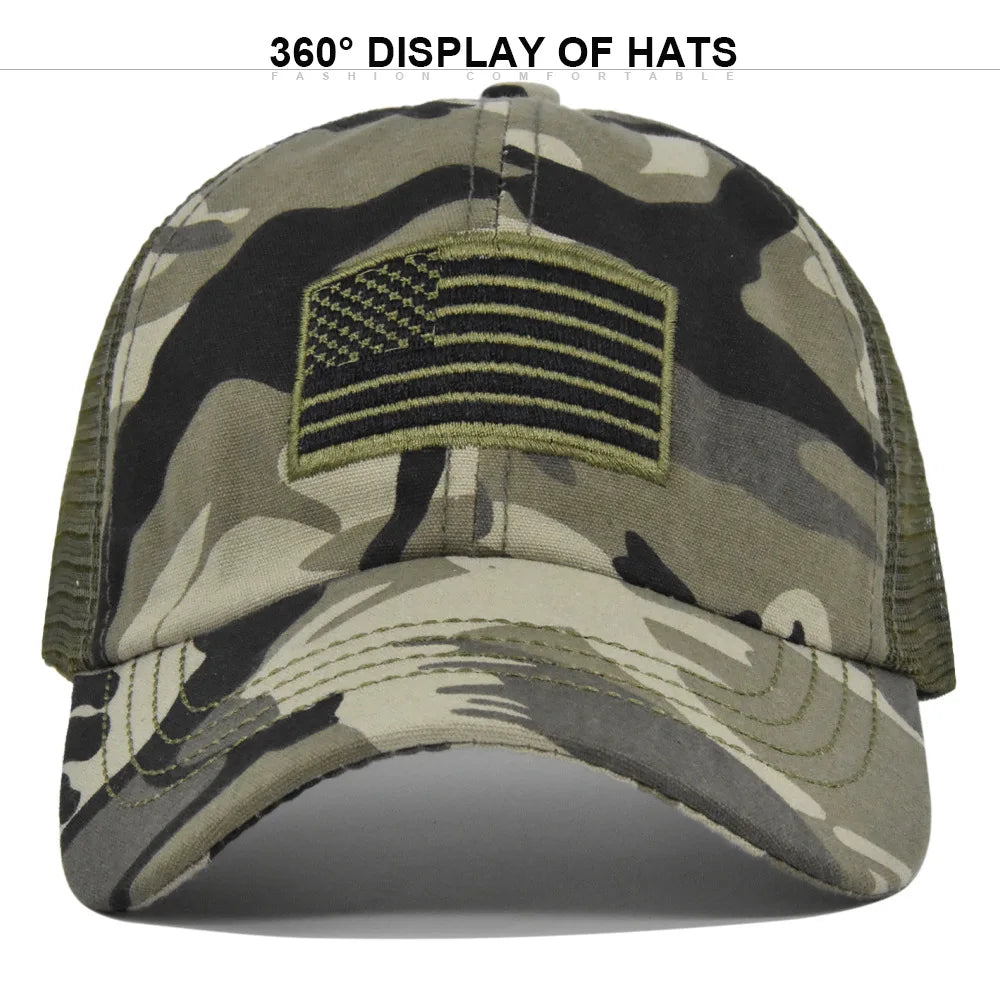 Unisex Camouflage Tactics Cap Embroidered Patch Draw Baseball Male Female Trucker Hat Mesh