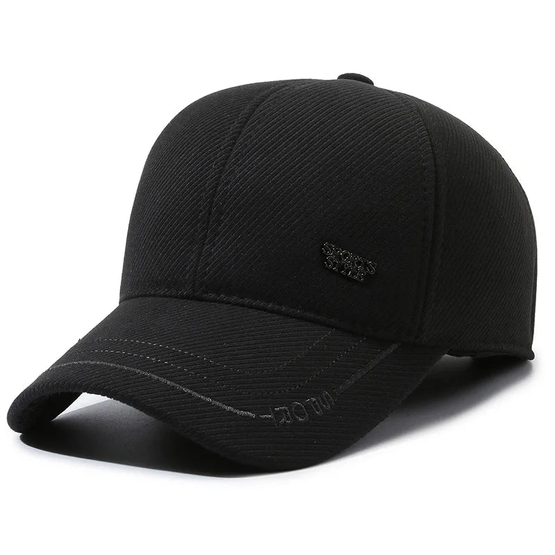 Men Warm Thick Autumn Winter Baseball Caps Male Sport Visors Earflaps Dad Snapback Cap Hat - Thick
