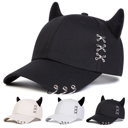 Unisex Xxx Iron Ring Bull Horn Personality Baseball Caps Spring Autumn Outdoor Adjustable Casual