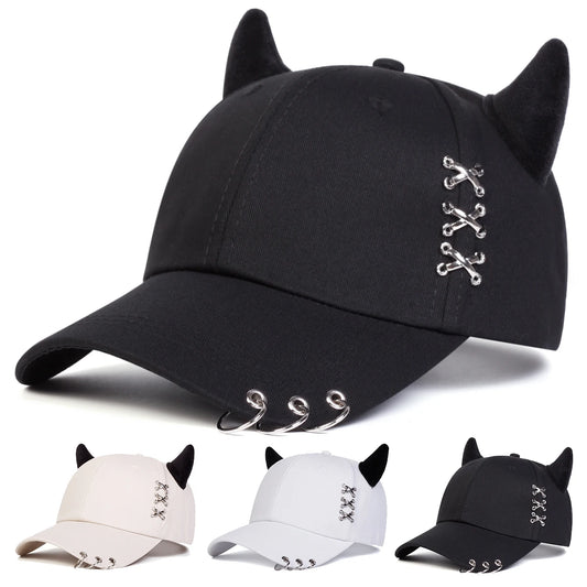 Unisex Xxx Iron Ring Bull Horn Personality Baseball Caps Spring Autumn Outdoor Adjustable Casual