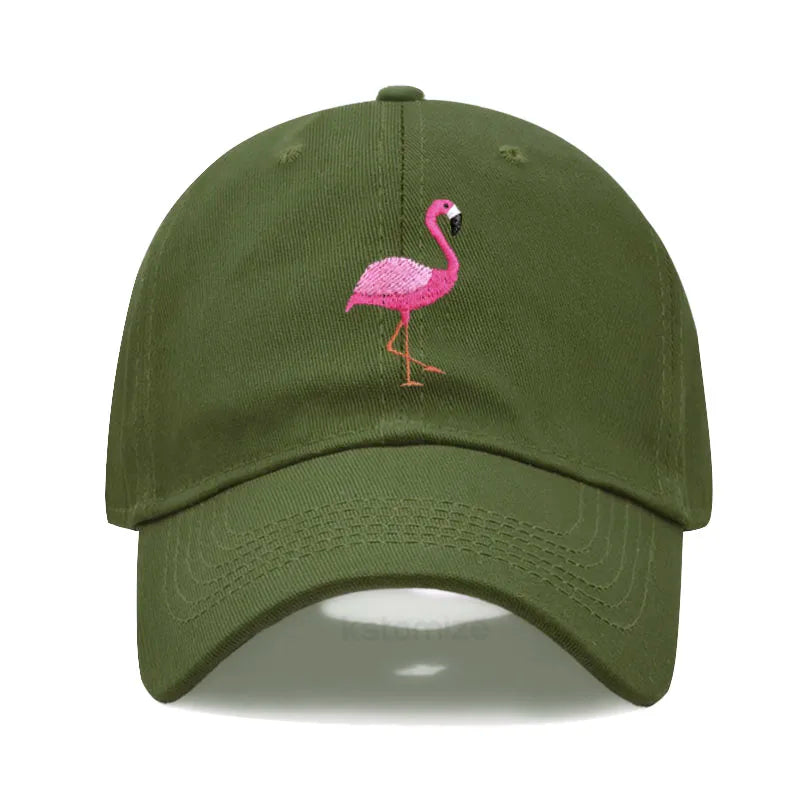 Animal Embroidery Flamingo Baseball Caps Men Women Retro Soft Washed Cotton Dad Hat Snapback Cap