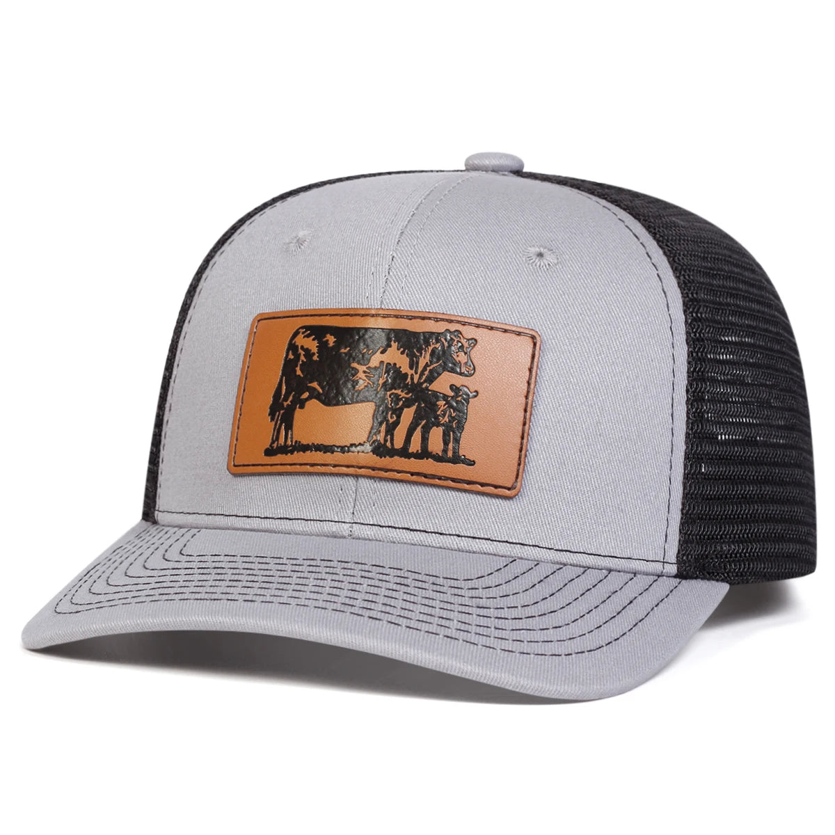 Unisex Brown Cow Leather Label Baseball Net Caps Spring Summer Outdoor Adjustable Casual Hats