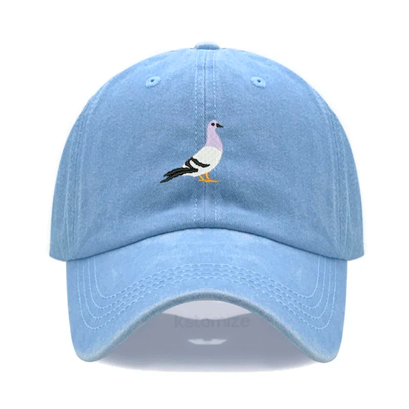 Pigeon Embroidery Baseball Cap Women Men Adjustable Soft Washed Cotton Dad Hat Unisex Classic Golf