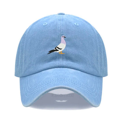 Pigeon Embroidery Baseball Cap Women Men Adjustable Soft Washed Cotton Dad Hat Unisex Classic Golf