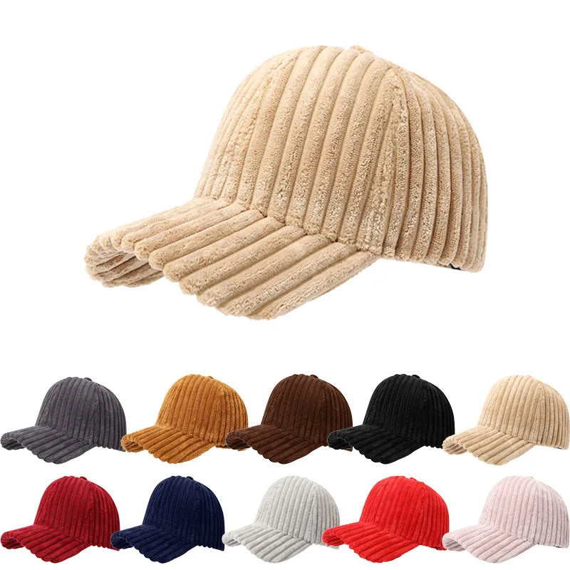 Winter Warm Corduroy Baseball Caps Men Women Solid Color Kpop Retro Adjustable Snapback Hats Trucker