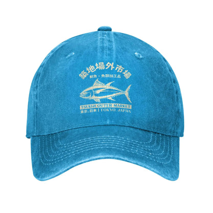 Japanense Tsukiji Fish Market Washed Tokyo Japan Baseball Cap Sun Trucker Hat Female Male Snapback