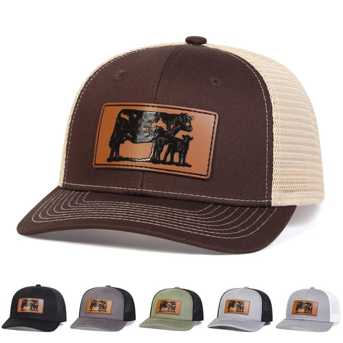 Unisex Brown Cow Leather Label Baseball Net Caps Spring Summer Outdoor Adjustable Casual Hats