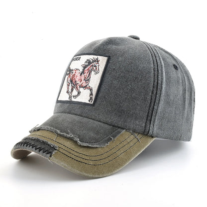 Vintage Denim Baseball Cap With Embroidery Horse Patch Men Snapback Hip Hop Dad Hats Women Four Seasons Adjustable Visor Cap