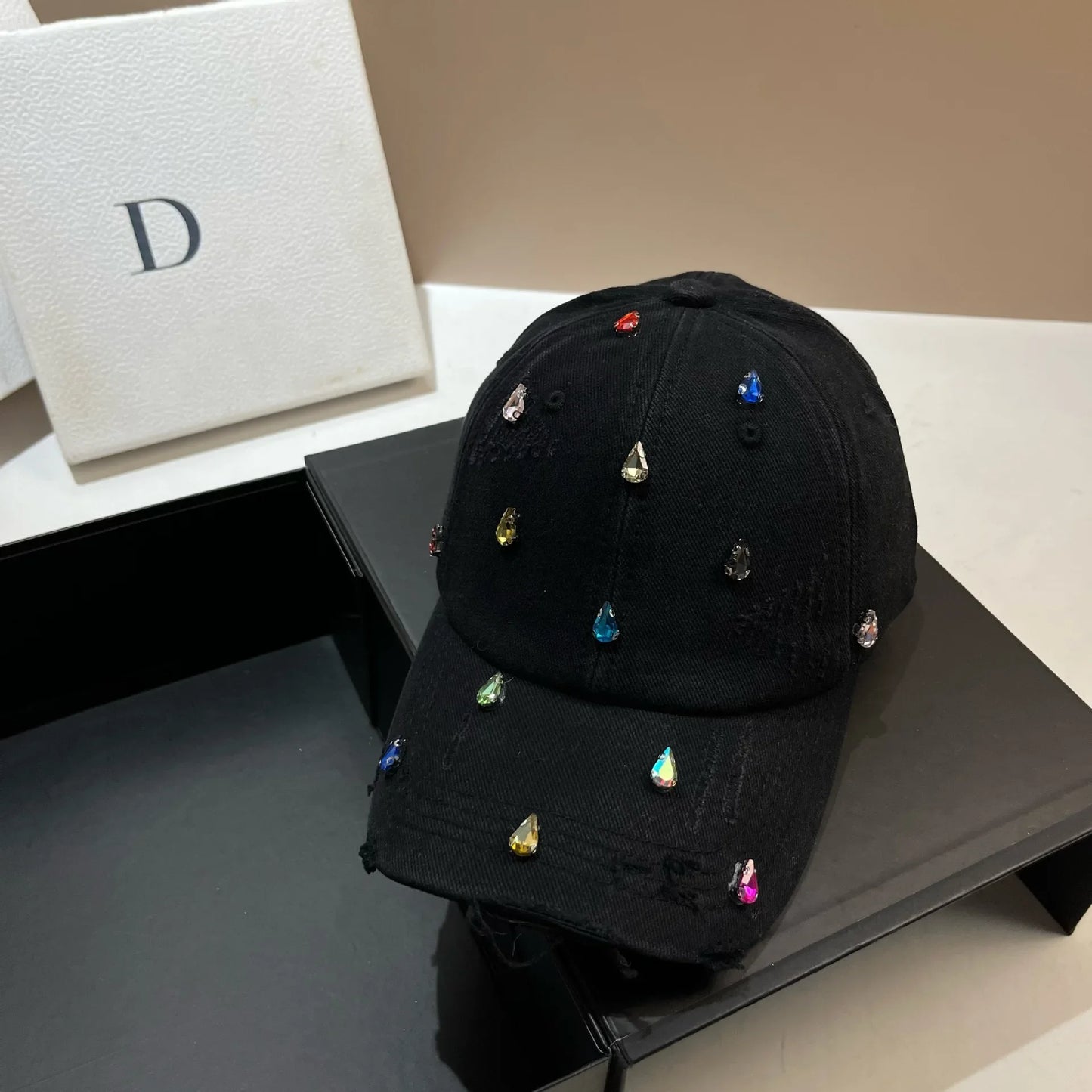Luxury Water Diamond Baseball Caps Korean Designer Manual Personalized Sun Hat Men Women Youth Trend  Water Washed Snapback Cap