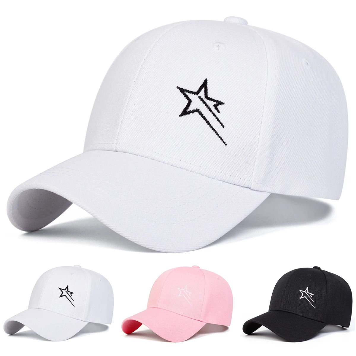 Unisex Five-Pointed Star Embroidery Baseball Caps Spring Autumn Outdoor Adjustable Casual Hats Hip
