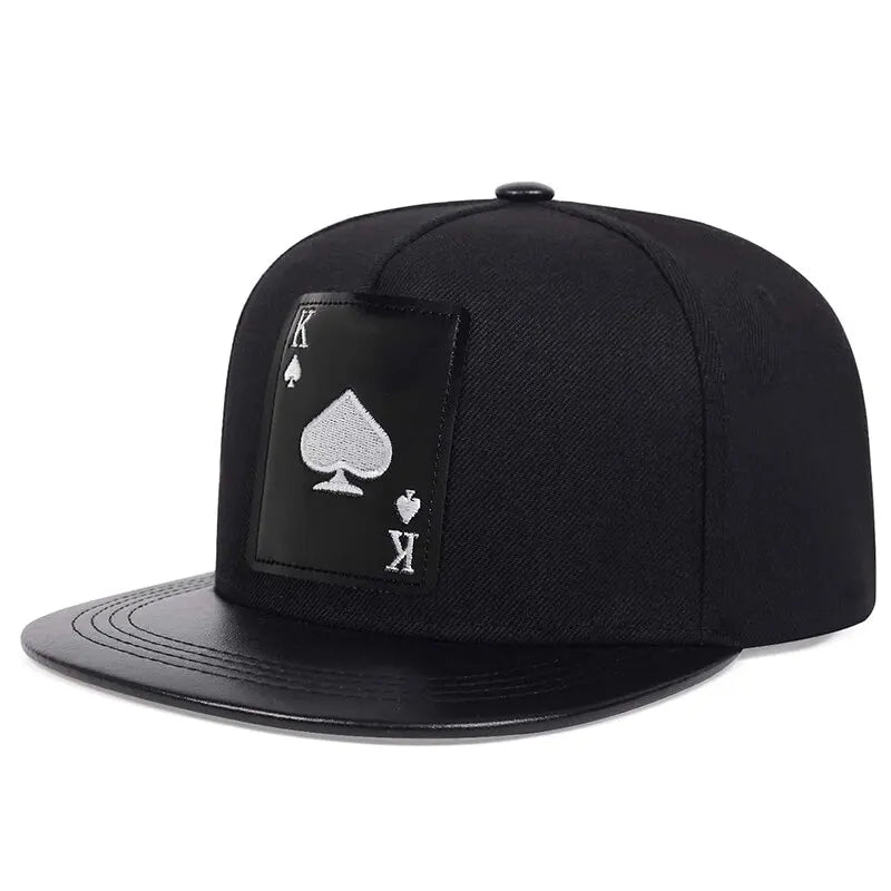 Pu Leather Playing Card Peach Heart K Embroidery Hip-Hop Hats Outdoor Adjustable Casual Baseball