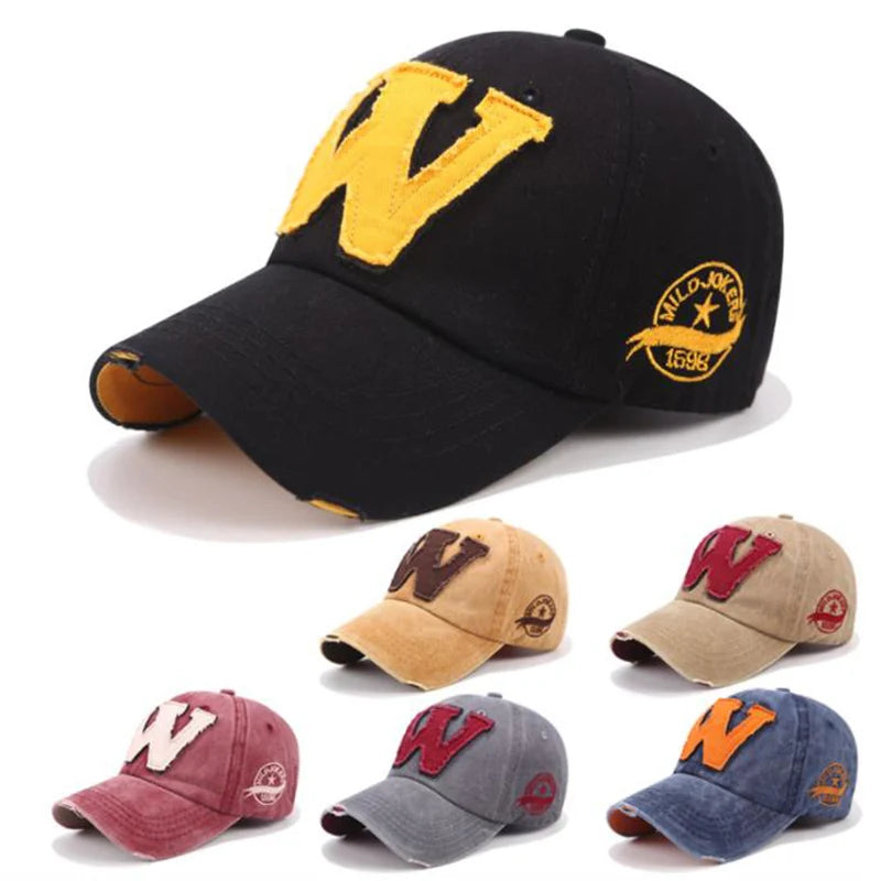 Cotton Letter W Baseball Cap Retro Outdoor Sports Caps Women Bone Gorras Curved Fitted Washed