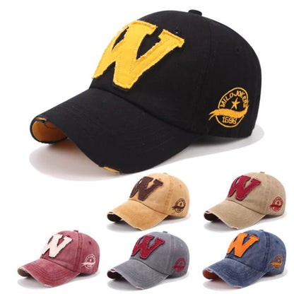 Cotton Letter W Baseball Cap Retro Outdoor Sports Caps Women Bone Gorras Curved Fitted Washed