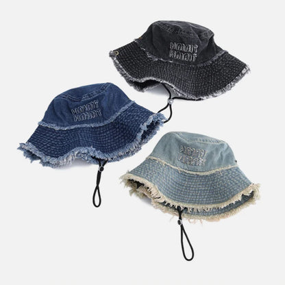 Summer Letter Tassel Denim Women Sun Hat Spring Hiking Protection Panama Beach Wide Side Bucket Men