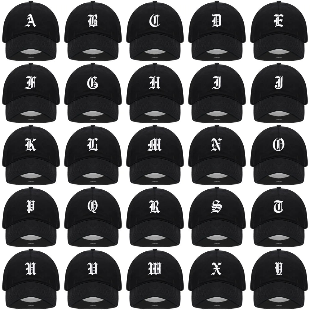 Old English Letter A-Z Embroider Baseball Cap Men Womne Soft Cotton Team Sport Visors Snapback Caps