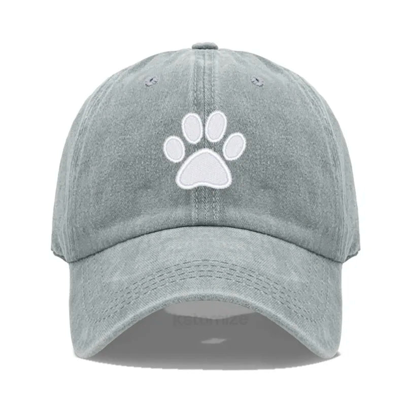 Dog Paw Embroidered Baseball Cap Women Men Adjustable Washed Cotton Dad Hat Unisex Classic Golf Caps