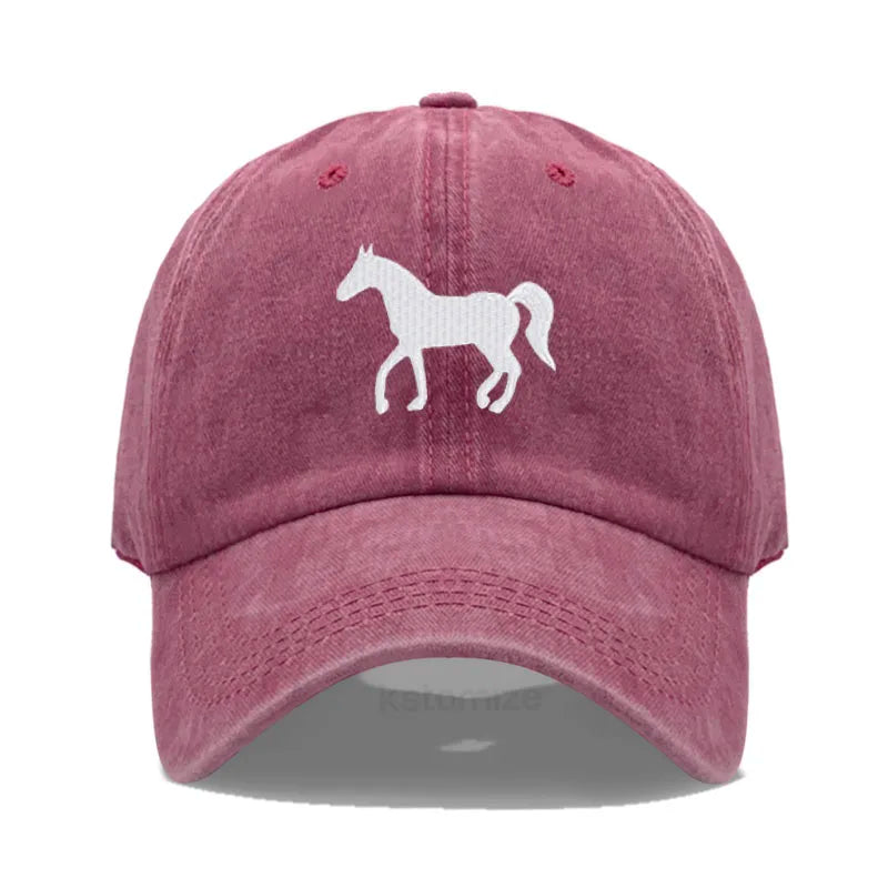 Horse Embroidered Baseball Cap Women Men Adjustable Washed Cotton Dad Hat Unisex Classic Golf Caps