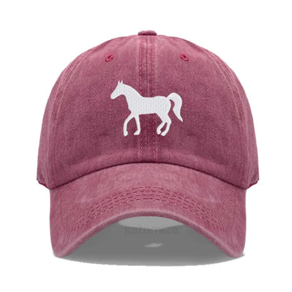 Horse Embroidered Baseball Cap Women Men Adjustable Washed Cotton Dad Hat Unisex Classic Golf Caps