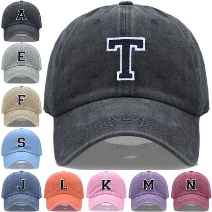Bicolor Color Letter A-Z Embroidery Washed Cotton Baseball Cap Men Women Unisex Dad Hat Sun Outdoor
