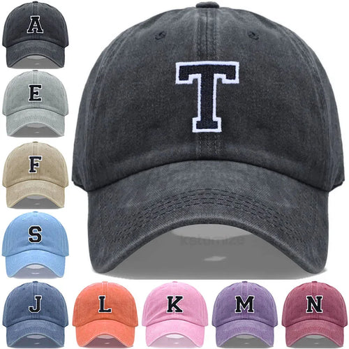 Bicolor Color Letter A-Z Embroidery Washed Cotton Baseball Cap Men Women Unisex Dad Hat Sun Outdoor