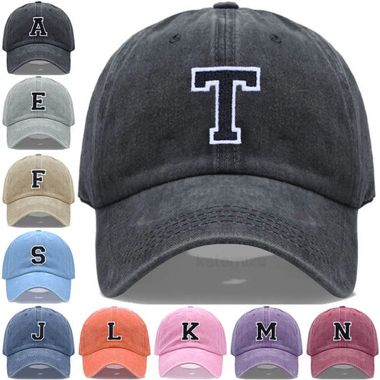 Bicolor Color Letter A-Z Embroidery Washed Cotton Baseball Cap Men Women Unisex Dad Hat Sun Outdoor