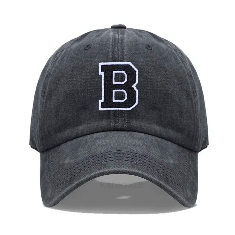 Initial Letter A-Z Embroider Baseball Cap Men Womne Washed Cotton Dad Hat Team Sport Visors Snapback