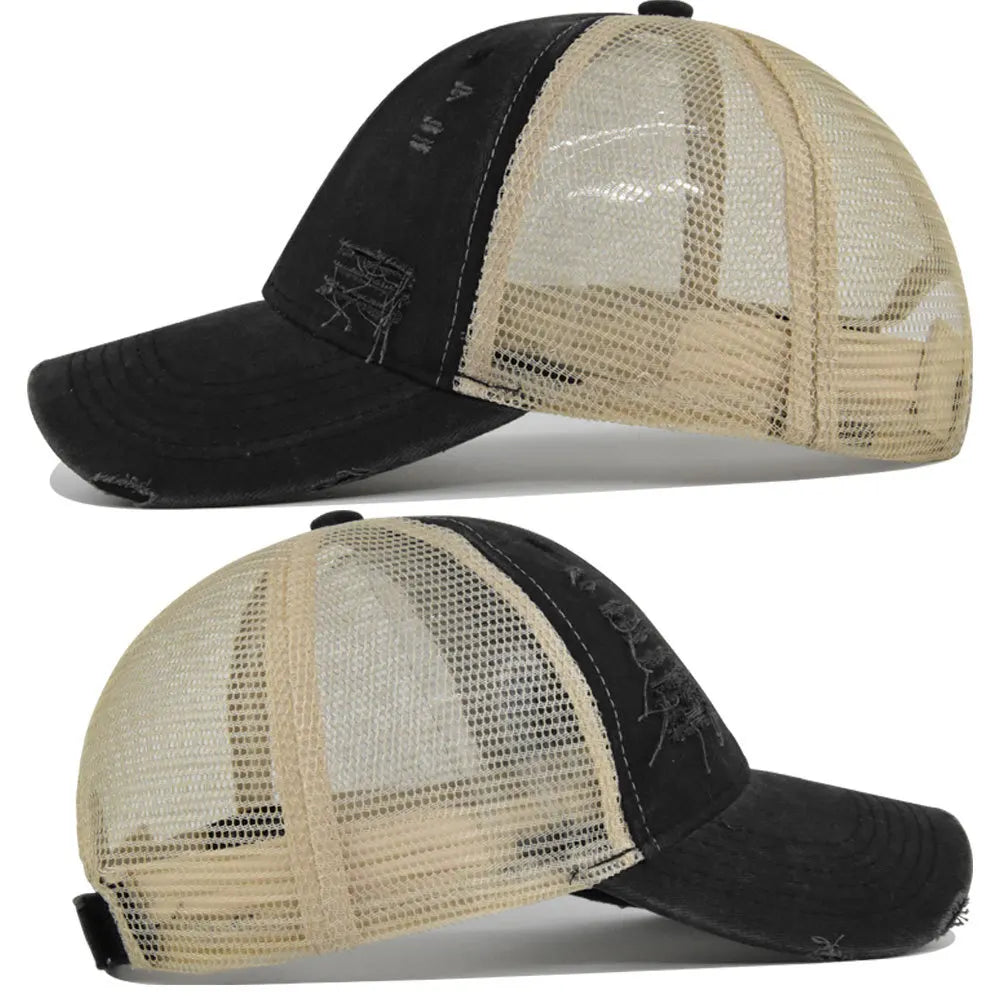 Summer Mesh Hole Baseball Cap Unisex Adjustable Washed Cotton Retro Casual Outdoor Sports Sun Hat
