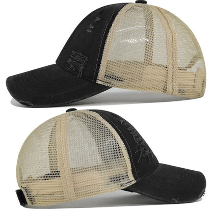 Summer Mesh Hole Baseball Cap Unisex Adjustable Washed Cotton Retro Casual Outdoor Sports Sun Hat