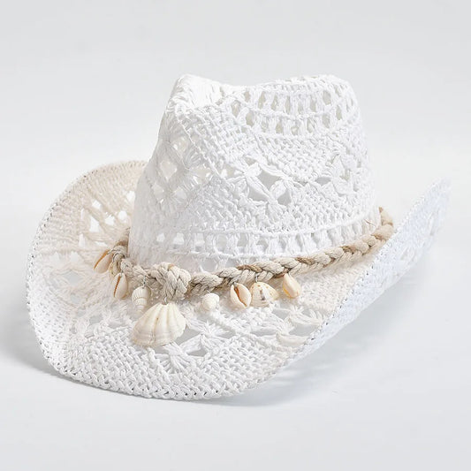 Summer Hand Woven Straw Hat for Women Shell Decoration Holiday Beach Sun Hat Chapeu Panama Feminino
