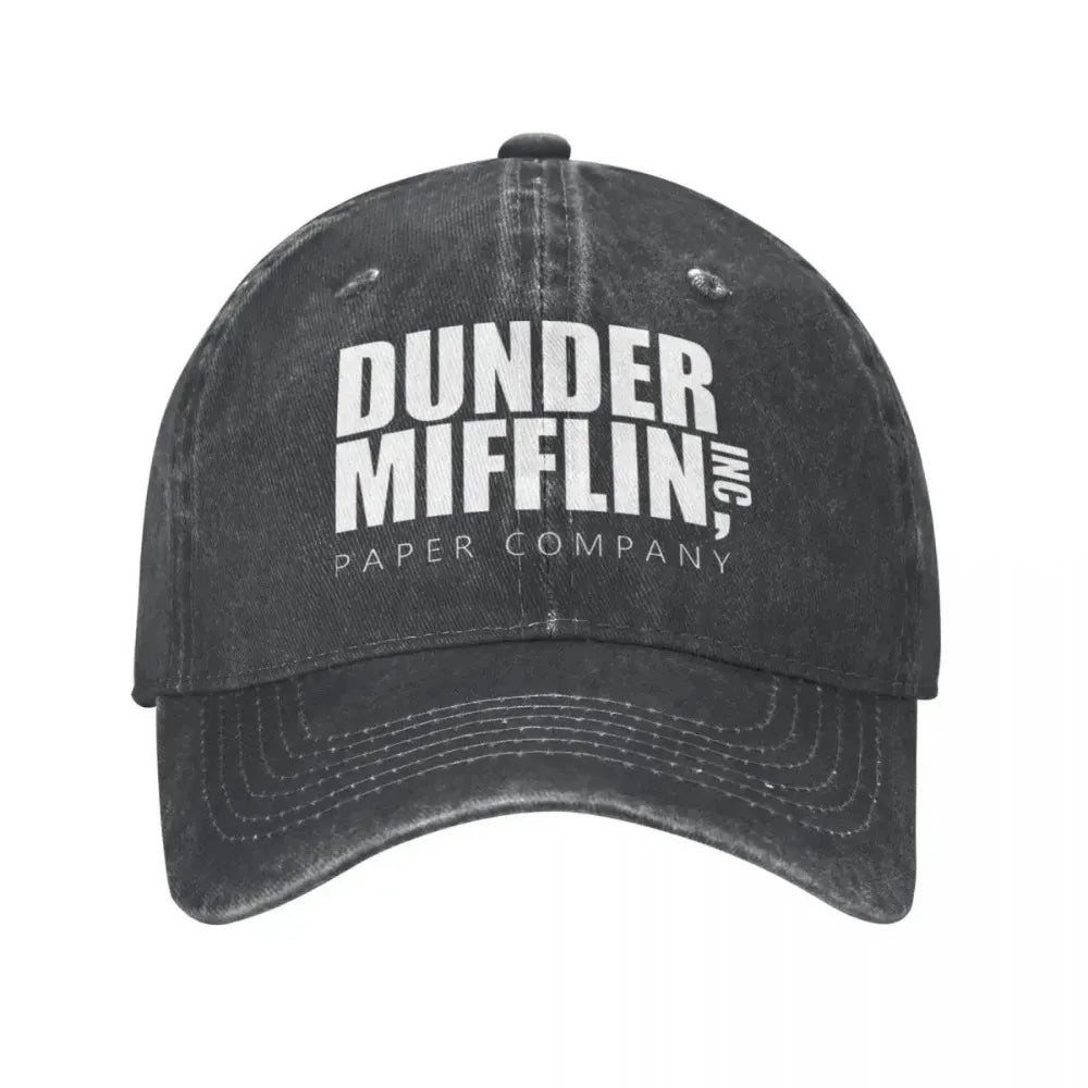 Classic Dunder Mifflin Logo Baseball Caps Men Women Distressed Denim Washed Sun Cap Office Travel