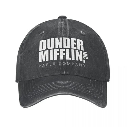 Classic Dunder Mifflin Logo Baseball Caps Men Women Distressed Denim Washed Sun Cap Office Travel