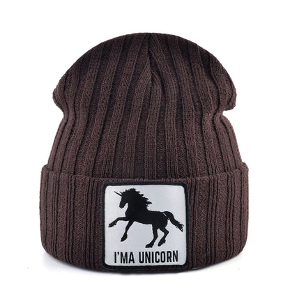 Knitted Skullies Beanie With Animals Patch Men Women Outdoor Casual Sport Hats Autumn Winter Solid Color Hip Hop Beanies