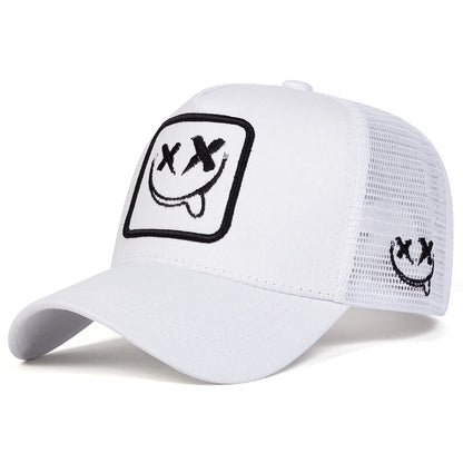 Unisex Xx Smiling Face Embroidery Baseball Net Caps Spring Summer Outdoor Adjustable Casual Hats Hip