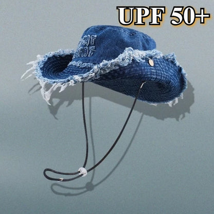 Designer Letter Tassel Denim Bucket Hats Women Summer Sun Protection Hiking Cap Panama Beach Hat Men