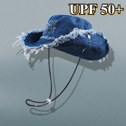 Designer Letter Tassel Denim Bucket Hats Women Summer Sun Protection Hiking Cap Panama Beach Hat Men