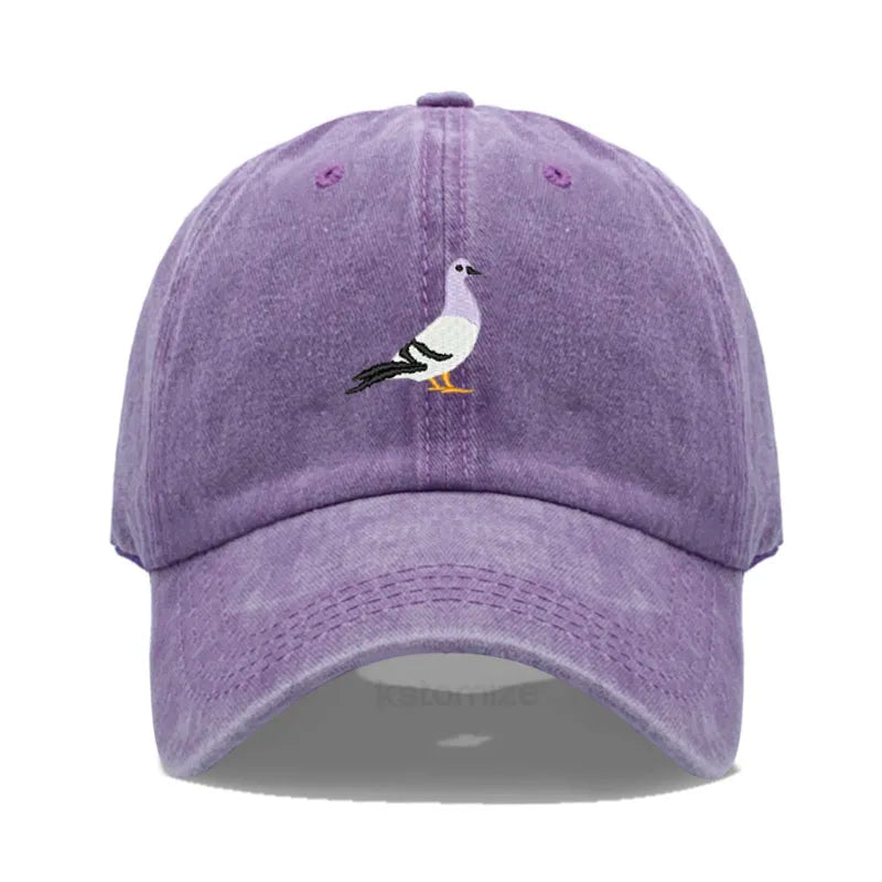 Pigeon Embroidery Baseball Cap Women Men Adjustable Soft Washed Cotton Dad Hat Unisex Classic Golf