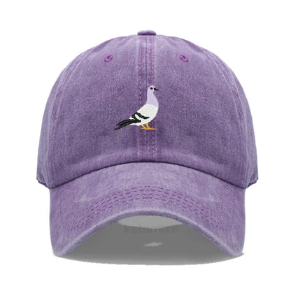 Pigeon Embroidery Baseball Cap Women Men Adjustable Soft Washed Cotton Dad Hat Unisex Classic Golf